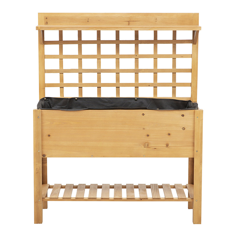 41 'x18' x 53 'เตียงยกสวนสูงพร้อมชั้นวางและล้อไม้กระถางดอกไม้สมุนไพรกล่องสำหรับผักดอกไม้กลางแจ้ง/ในร่ม - สีน้ำตาล