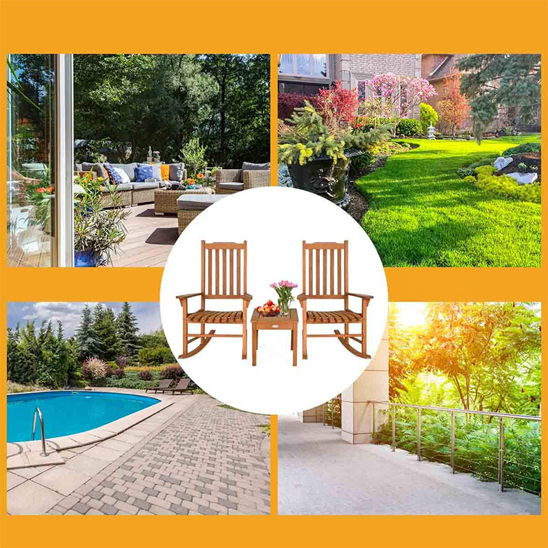 ชุดเก้าอี้โยกไม้ Poplar 3 ชิ้นพร้อมโต๊ะกาแฟ 2 เก้าอี้สนทนาไม้