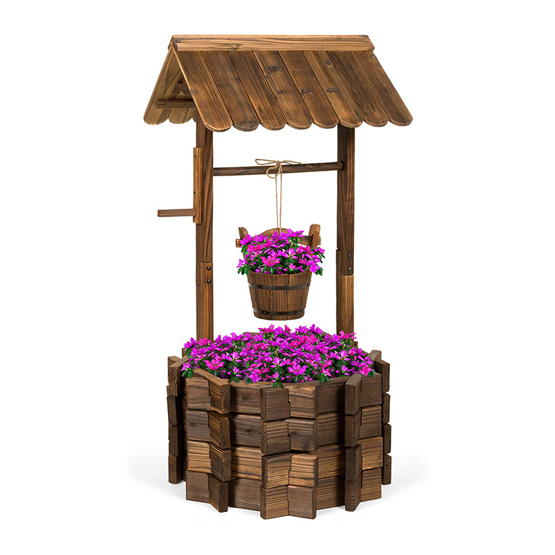 Rustic ไม้ Wishing Well Planter กลางแจ้งตกแต่งบ้านสำหรับ Patio, Garden, Yard w/ แขวนถัง Rustic ไม้ Wishing Well Planter กลางแจ้งตกแต่งบ้านสำหรับ Patio, Garden, Yard w/ แขวนถัง