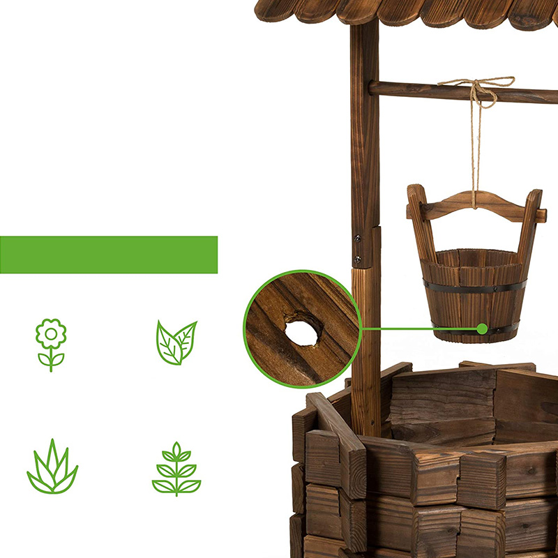 Rustic ไม้ Wishing Well Planter กลางแจ้งตกแต่งบ้านสำหรับ Patio, Garden, Yard w/ แขวนถัง