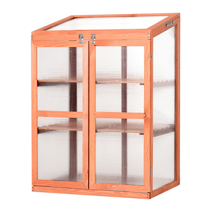 กล่องชาวไร่เรือนกระจกสี่เหลี่ยมพร้อมแผงโพลีคาร์บอเนตเพื่อให้พืชอบอุ่น
