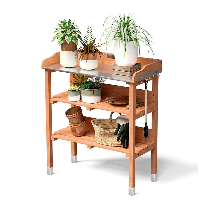 Giantex กลางแจ้งสวนไม้ Potting Bench Work Station ตารางเครื่องมือชั้นวางของ W/Hook (สีส้ม)