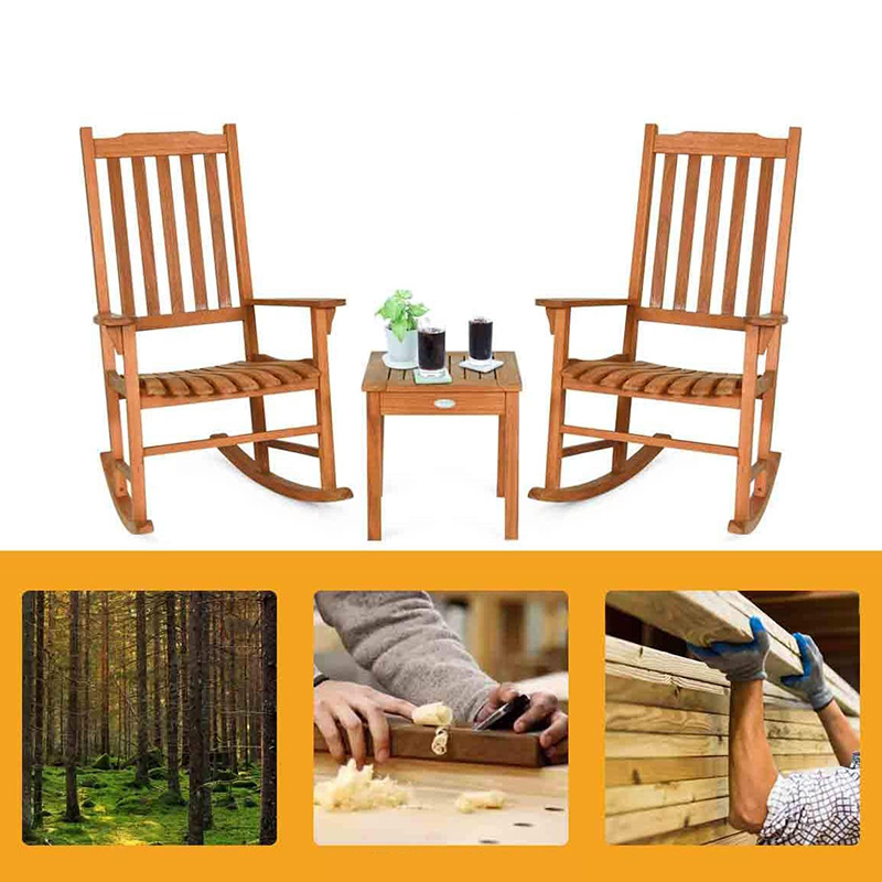 ชุดเก้าอี้โยกไม้ Poplar 3 ชิ้นพร้อมโต๊ะกาแฟ 2 เก้าอี้สนทนาไม้