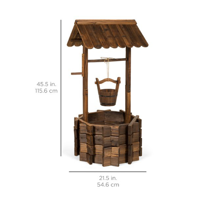 Rustic ไม้ Wishing Well Planter กลางแจ้งตกแต่งบ้านสำหรับ Patio, Garden, Yard w/ แขวนถัง
