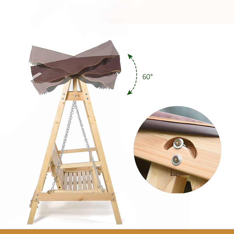 ชิงช้าระเบียงกลางแจ้งสำหรับ 2 คนพร้อมขาตั้งไม้ การออกแบบ A-Frame ที่แข็งแกร่ง และหลังคากันสาดน้ำแบบปรับได้
