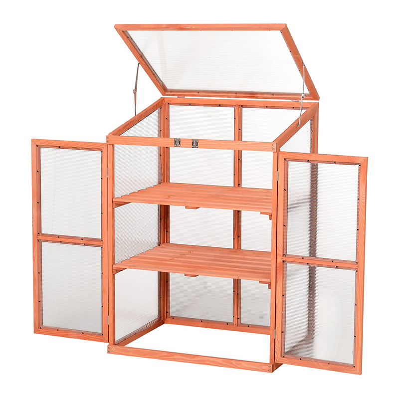 กล่องชาวไร่เรือนกระจกสี่เหลี่ยมพร้อมแผงโพลีคาร์บอเนตเพื่อให้พืชอบอุ่น
