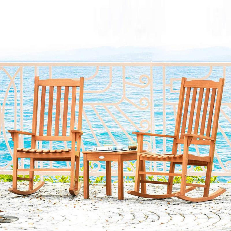 ชุดเก้าอี้โยกไม้ Poplar 3 ชิ้นพร้อมโต๊ะกาแฟ 2 เก้าอี้สนทนาไม้