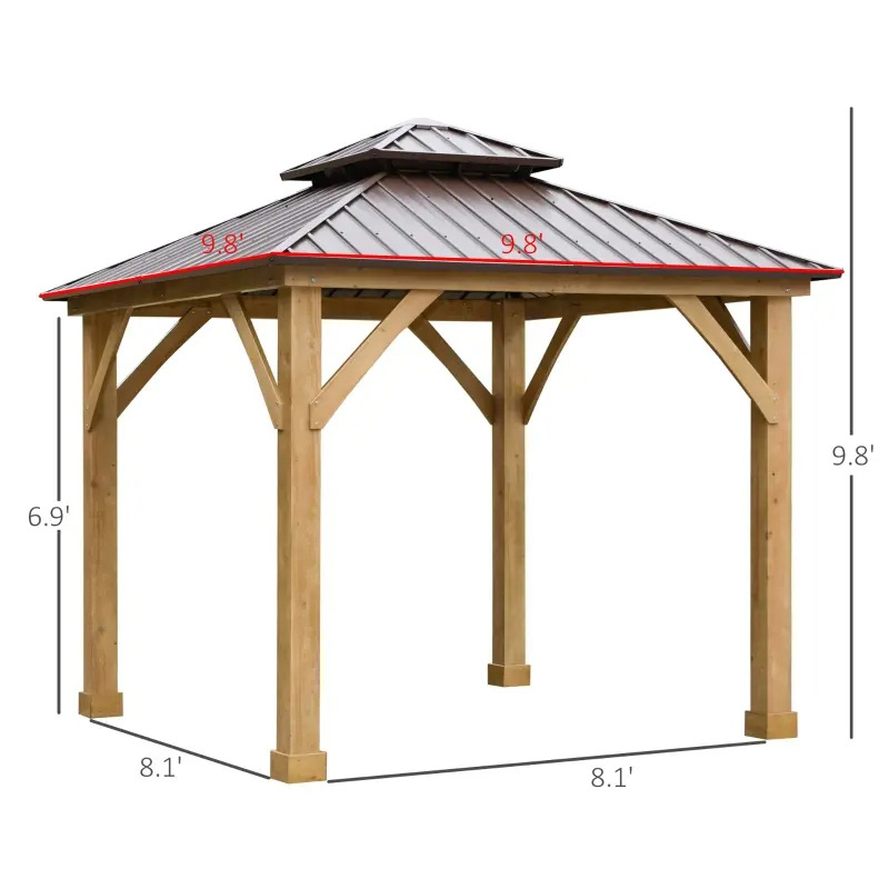 10' x 10' Hardtop Gazebo Patio Canopy Shelter Outdoor พร้อมหลังคาเหล็กสองชั้น