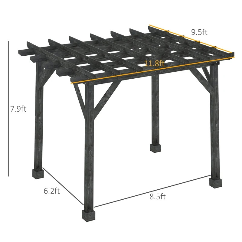 Outdoor 10' x 10' Pergola Gazebo, 100% Wood Pergola เหมาะสำหรับ Patio, Deck, Garden, Gazebo, Perfect for BBQs, Parties, Picnics, Black
