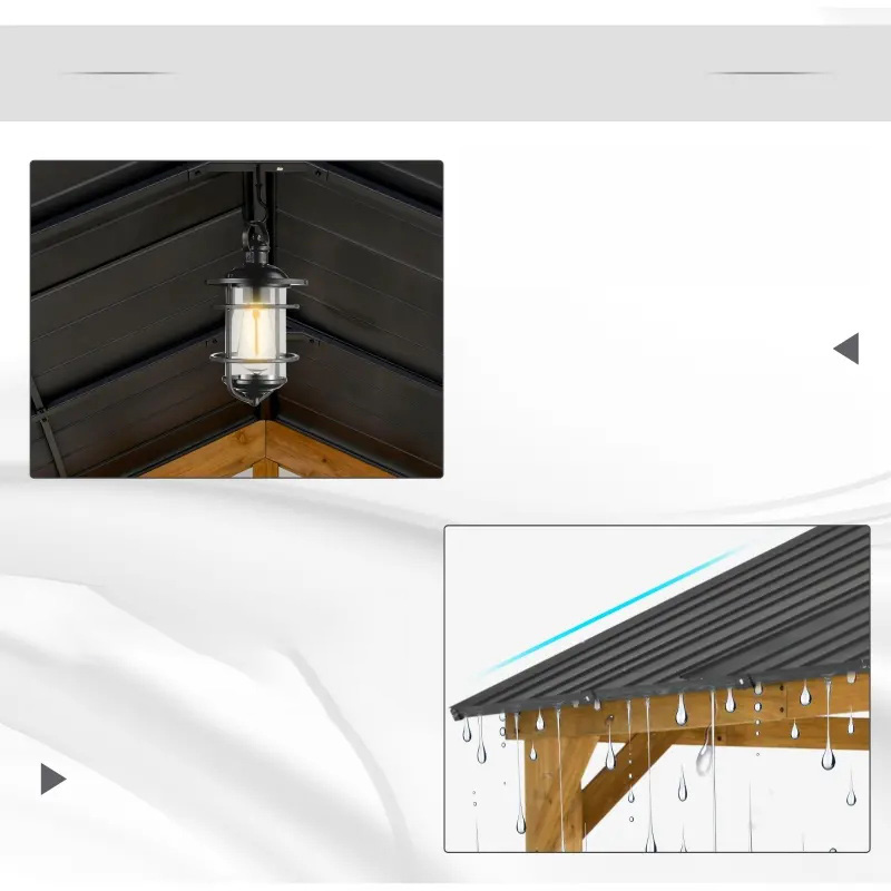 11x13 Hardtop Gazebo พร้อมโครงไม้, หลังคาโลหะ Gazebo Canopy พร้อมตะขอแขวนเพดานสำหรับสวน, ลานบ้าน, สนามหลังบ้าน