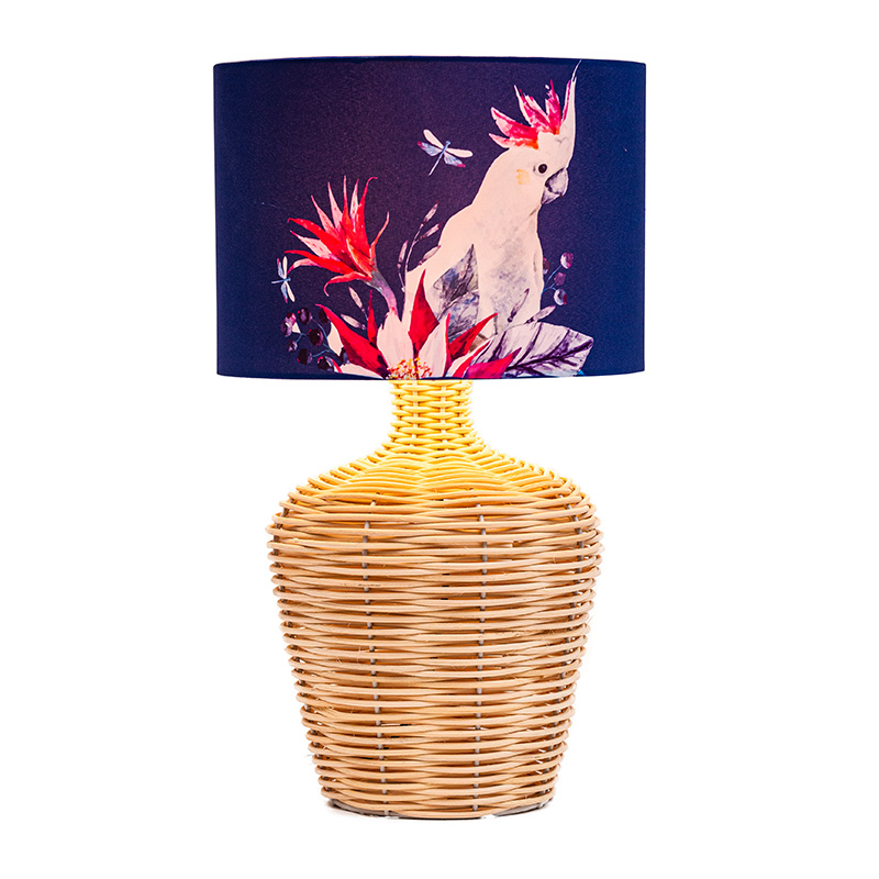 โคมไฟตั้งโต๊ะทรงโอเวอร์ไซส์/หวายสูง 26.5' พร้อมโป๊ะโคมหวายธรรมชาติ/ทองเหลือง/ขาว