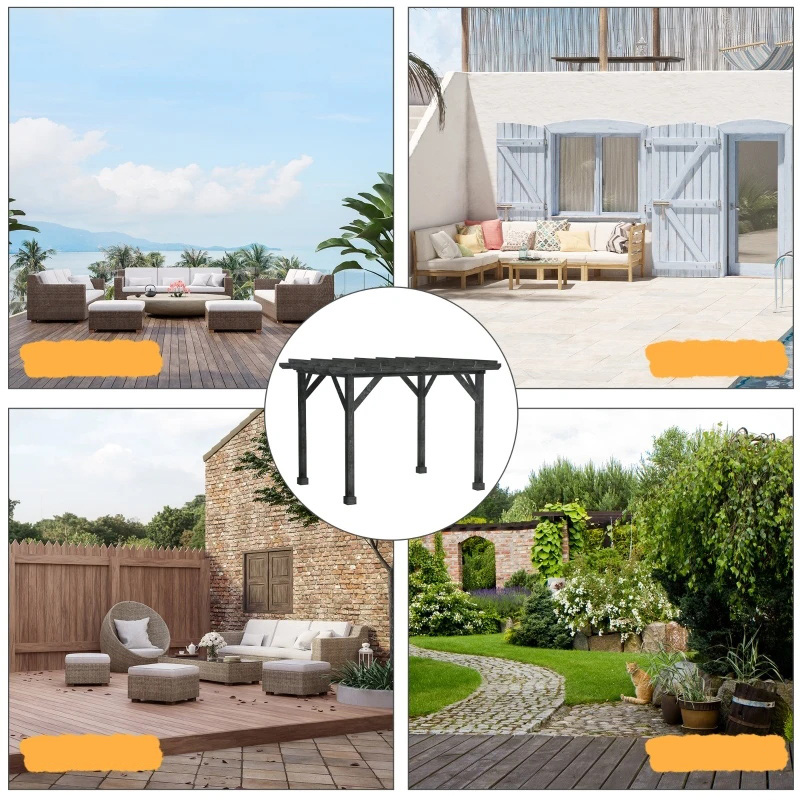 Outdoor 10' x 10' Pergola Gazebo, 100% Wood Pergola เหมาะสำหรับ Patio, Deck, Garden, Gazebo, Perfect for BBQs, Parties, Picnics, Black