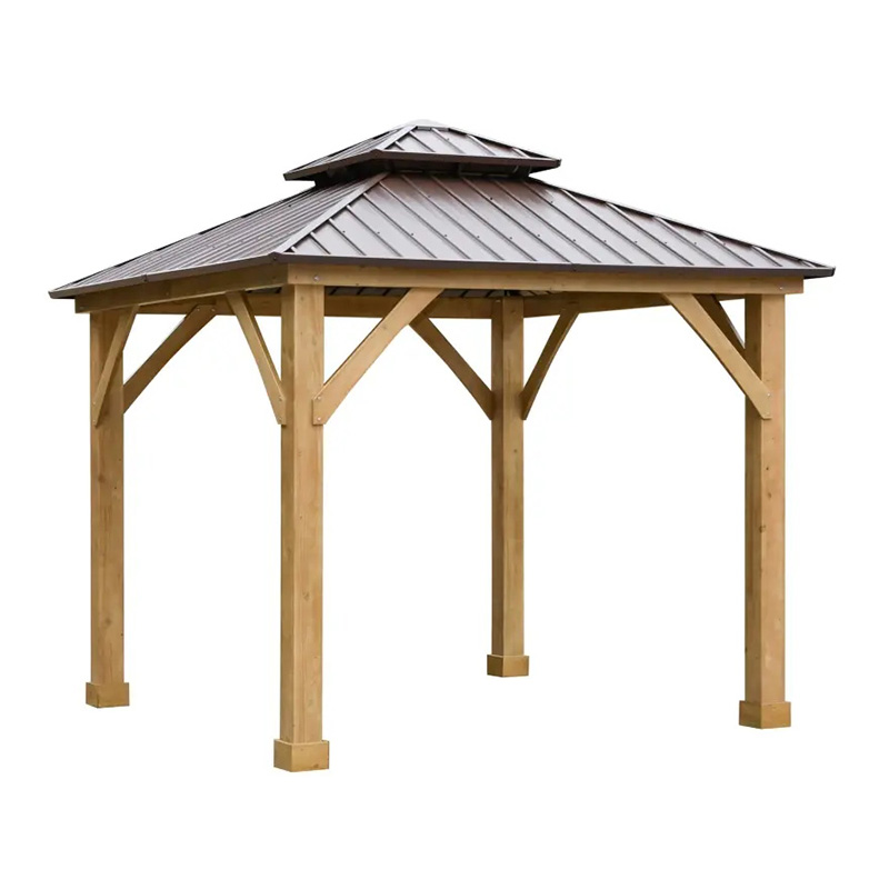 10' x 10' Hardtop Gazebo Patio Canopy Shelter Outdoor พร้อมหลังคาเหล็กสองชั้น