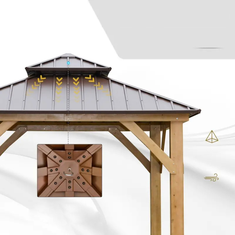 10' x 10' Hardtop Gazebo Patio Canopy Shelter Outdoor พร้อมหลังคาเหล็กสองชั้น
