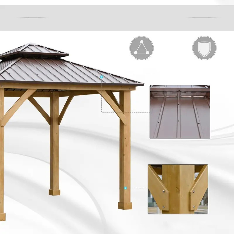 10' x 10' Hardtop Gazebo Patio Canopy Shelter Outdoor พร้อมหลังคาเหล็กสองชั้น