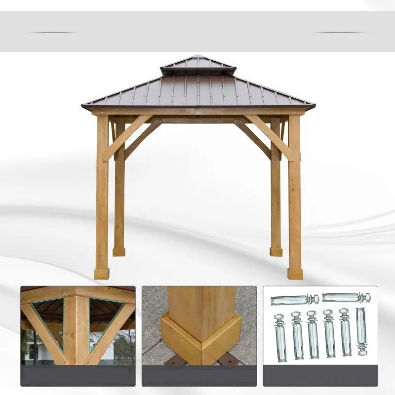 10' x 10' Hardtop Gazebo Patio Canopy Shelter Outdoor พร้อมหลังคาเหล็กสองชั้น