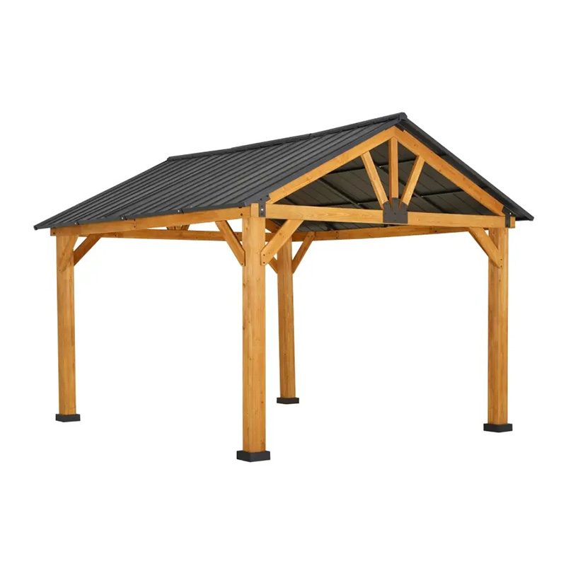 11x13 Hardtop Gazebo พร้อมโครงไม้, หลังคาโลหะ Gazebo Canopy พร้อมตะขอแขวนเพดานสำหรับสวน, ลานบ้าน, สนามหลังบ้าน