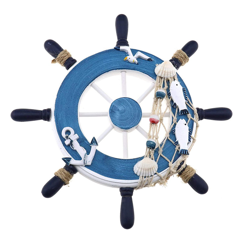 Nautical ไม้เรือเรือพวงมาลัย/Handcrafted ไม้เรือล้อ Pirate Decor แขวนผนังและประตูแขวนเครื่องประดับ (ปลาสีขาว)