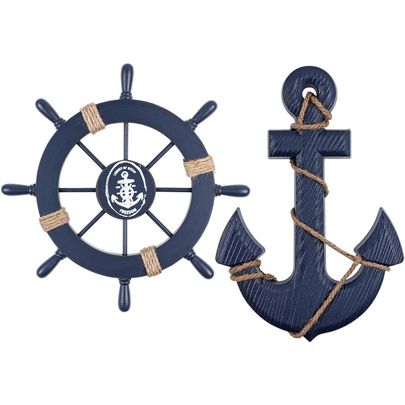 Nautical ไม้เรือเรือพวงมาลัย/Handcrafted ไม้เรือล้อ Pirate Decor แขวนผนังและประตูแขวนเครื่องประดับ (ปลาสีขาว)