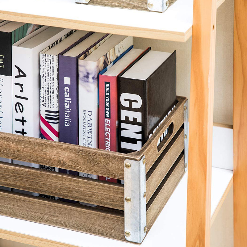 ลังไม้สำหรับจัดเก็บและจัดเก็บ 3 แพ็ค สีน้ำตาล