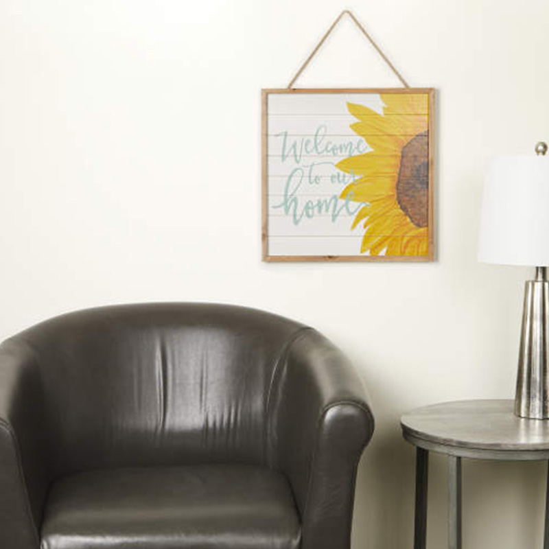 'ยินดีต้อนรับสู่บ้านเรา' โล่ไม้ดอกทานตะวันแบบแขวน