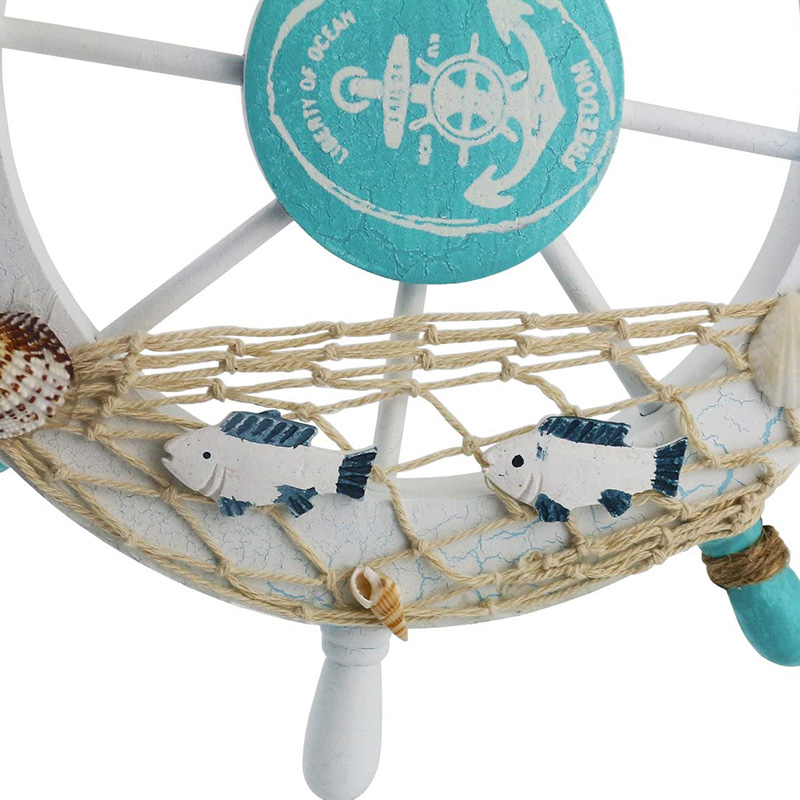 Nautical ไม้เรือเรือพวงมาลัย/Handcrafted ไม้เรือล้อ Pirate Decor แขวนผนังและประตูแขวนเครื่องประดับ (ปลาสีขาว)