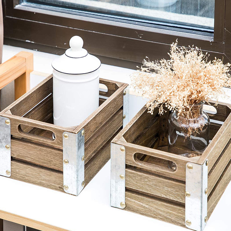 ลังไม้สำหรับจัดเก็บและจัดเก็บ 3 แพ็ค สีน้ำตาล