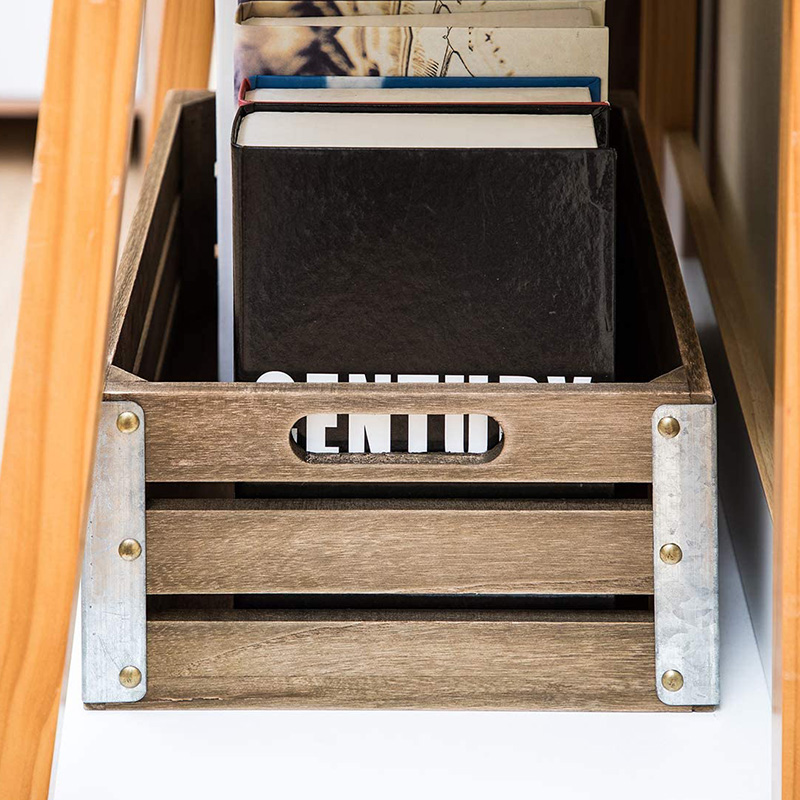 ลังไม้สำหรับจัดเก็บและจัดเก็บ 3 แพ็ค สีน้ำตาล