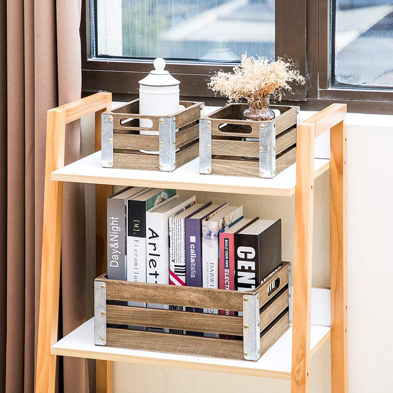 ลังไม้สำหรับจัดเก็บและจัดเก็บ 3 แพ็ค สีน้ำตาล