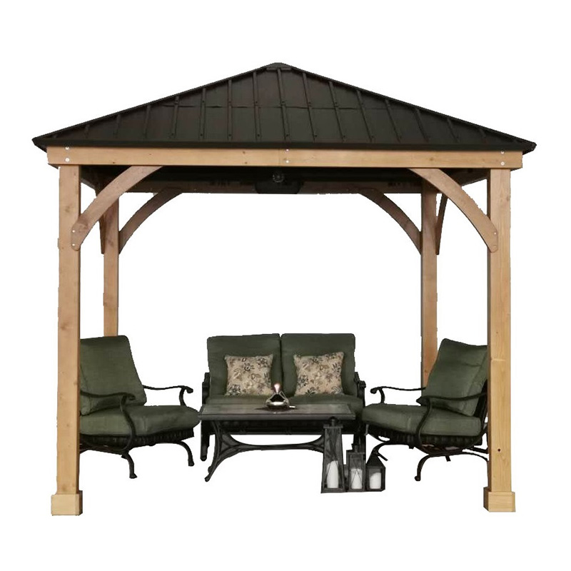11x13 Hardtop Gazebo พร้อมโครงไม้, หลังคาโลหะ Gazebo Canopy พร้อมตะขอแขวนเพดานสำหรับสวน, ลานบ้าน, สนามหลังบ้าน