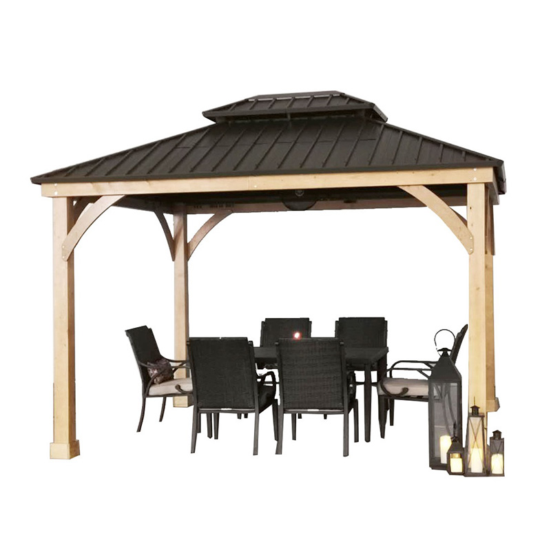 10' x 10' Hardtop Gazebo Patio Canopy Shelter Outdoor พร้อมหลังคาเหล็กสองชั้น