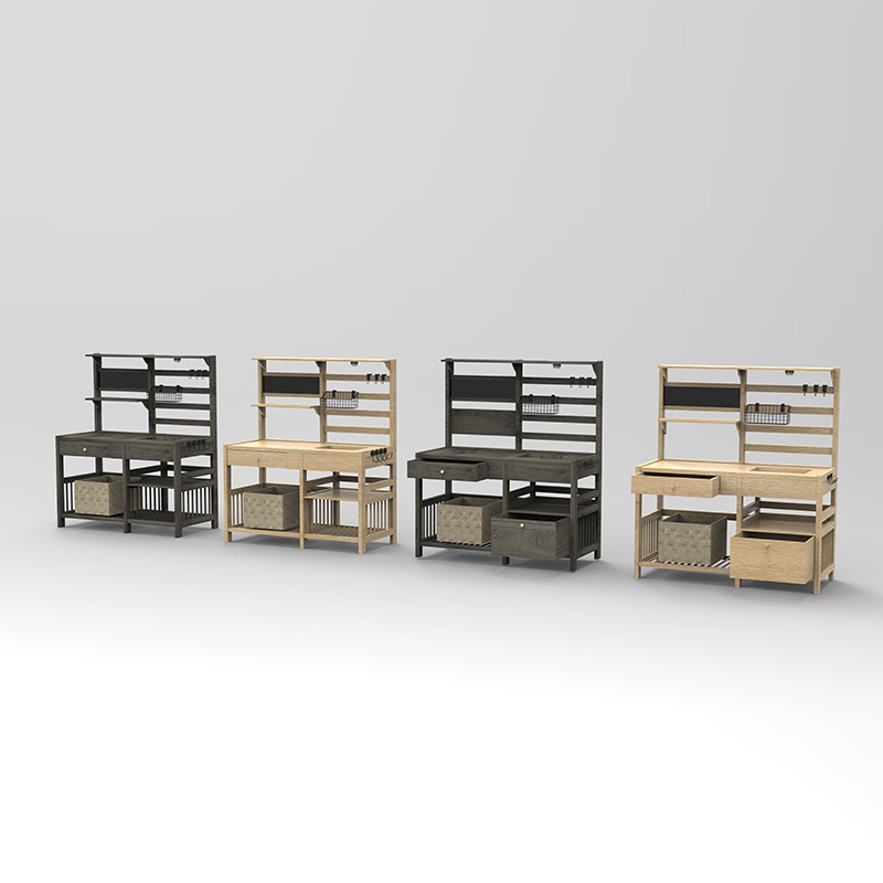 โต๊ะวางกระถางต้นไม้ โต๊ะทำงานในสวน พร้อมตะแกรง อ่างล้างจานและตะกร้าแบบถอดได้