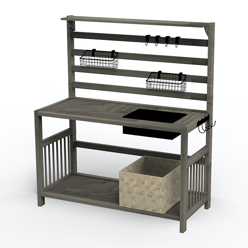 โต๊ะวางกระถางต้นไม้ โต๊ะทำงานในสวน พร้อมตะแกรง อ่างล้างจานและตะกร้าแบบถอดได้