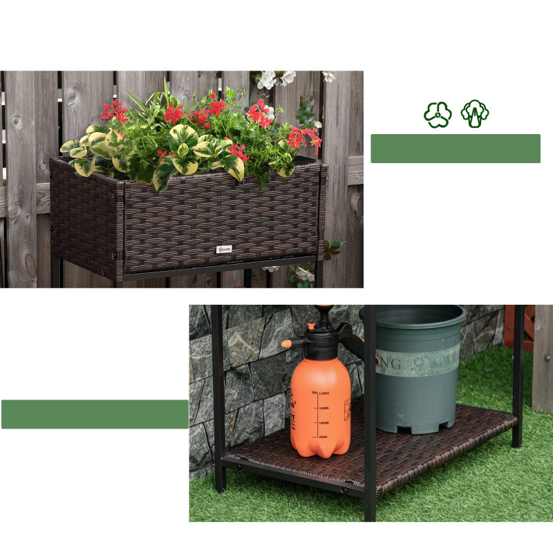 กล่องใส่กระถางดอกไม้หวายในร่ม/กลางแจ้งพร้อมชั้นวางเครื่องมือด้านล่างและพื้นที่ทำงานสูงแข็งแรงทนทาน 28' H