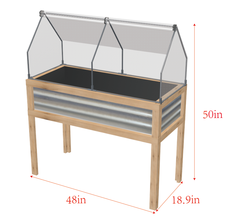 36 'x 20' x 41 'เรือนกระจกยกกล่องป้องกันกระถางต้นไม้กลางแจ้งพร้อมด้านบนเปิดได้, ไม้เย็นกรอบสีส้ม