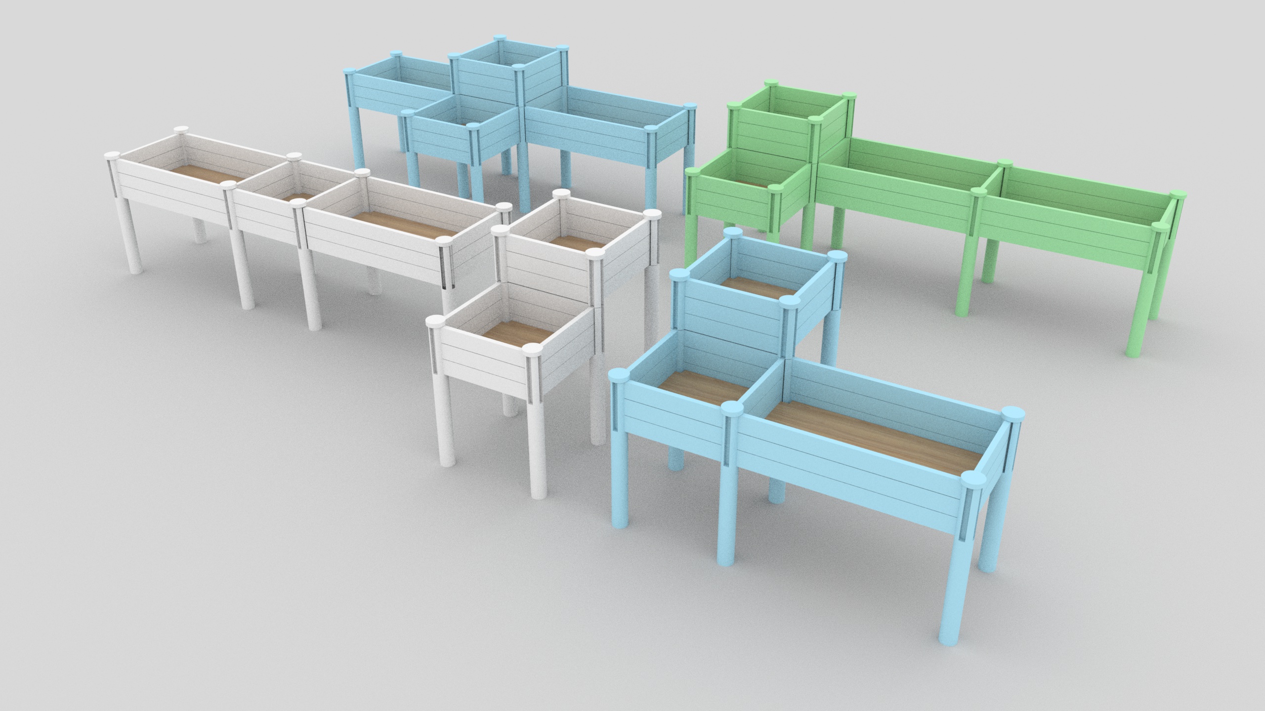 เตียงสวนแบบยก 3 ชั้น พร้อมชั้นเก็บของ, ชุดกล่องใส่กระถางไม้แบบยกสูง