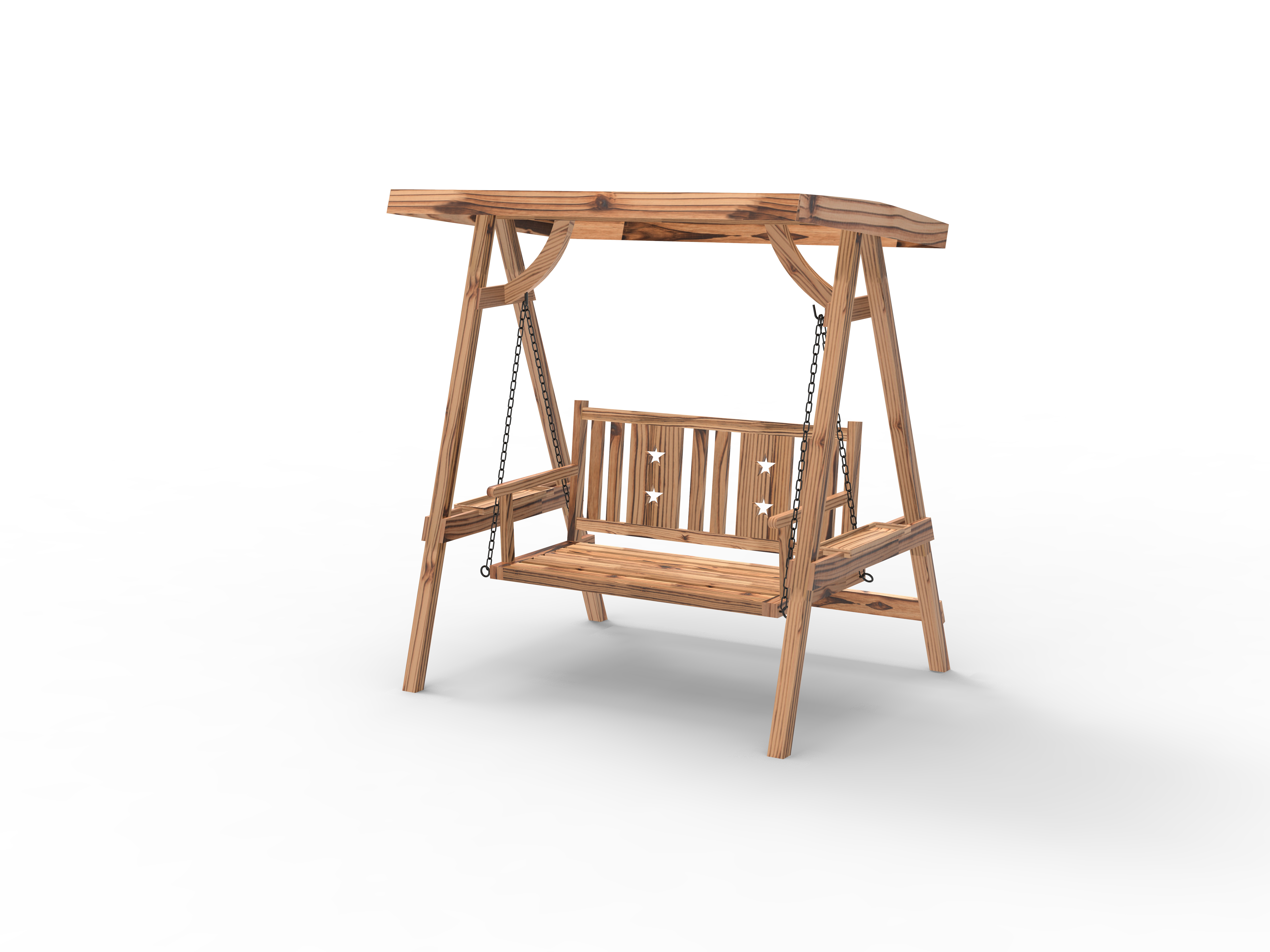 สวิงระเบียงกลางแจ้งสำหรับ 2 คนพร้อมขาตั้งไม้ การออกแบบ A-Frame ที่แข็งแกร่ง และหลังคากันสาดน้ำแบบปรับได้ ชิงช้าสไตล์ชนบท